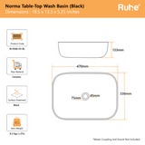 Black Norma Table Top Wash Basin (Dimensions)