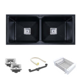 Black Quartz Double Bowl Kitchen Sink (37 x 18 x 9 Inches) 