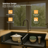 Black Quartz Double Bowl Kitchen Sink (37 x 18 x 9 Inches) (Depth)
