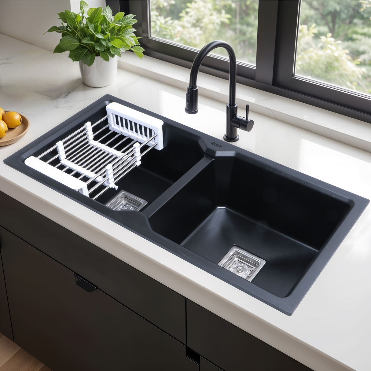 Quartz Double Bowl Kitchen Sink (37 x 18 x 9 Inches)