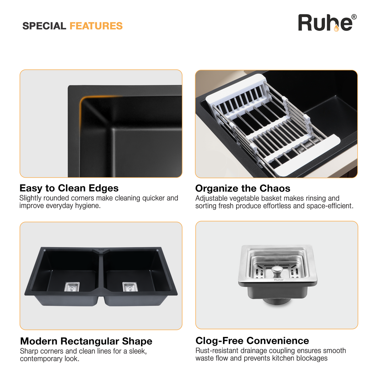 Quartz Double Bowl Kitchen Sink (37 x 18 x 9 Inches)