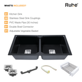 Black Quartz Double Bowl Kitchen Sink (37 x 18 x 9 Inches) (What's Included)