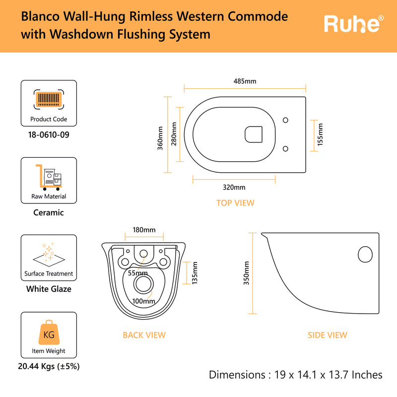 Blanco Wall-Hung Western Commode