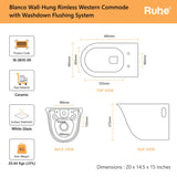 Blanco Wall-Hung Western Commode(Dimensions)
