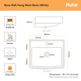 Buna Wall-hung Wash Basin (dimensions)