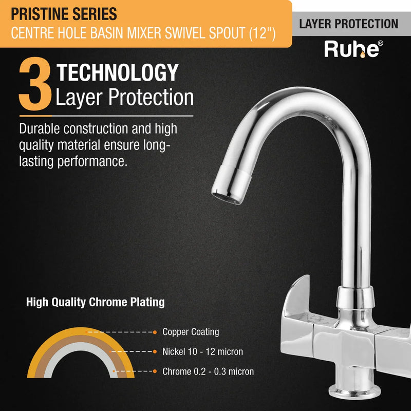 Pristine Deck Mount Wash Basin Mixer Tap with Swivel Spout