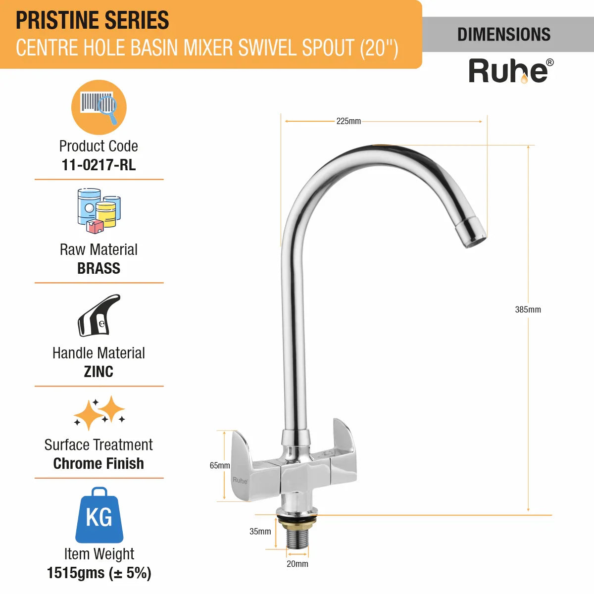 Pristine Deck Mount Wash Basin Mixer Tap with Swivel Spout
