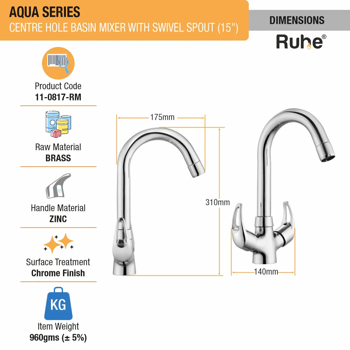 Aqua Deck Mount Wash Basin Mixer Tap with Swivel Spout