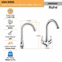 Aqua Brass Double Handle Wash Basin Mixer Tap with Swivel Spout