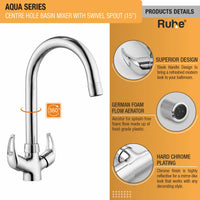 Aqua Brass Double Handle Wash Basin Mixer Tap with Swivel Spout