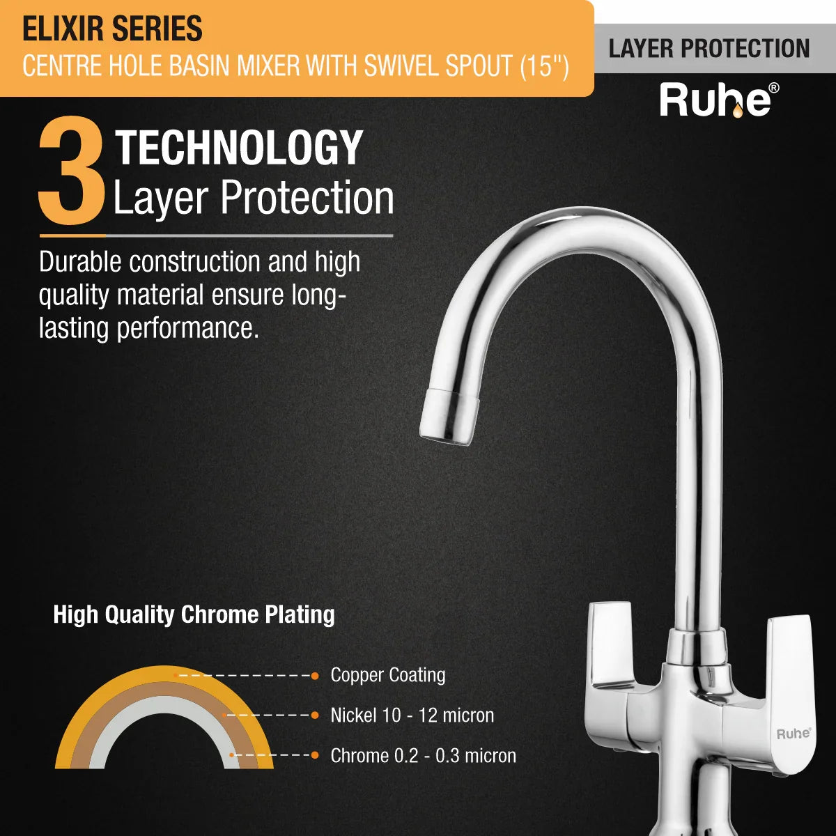 Elixir Deck Mount Wash Basin Mixer Tap with Swivel Spout