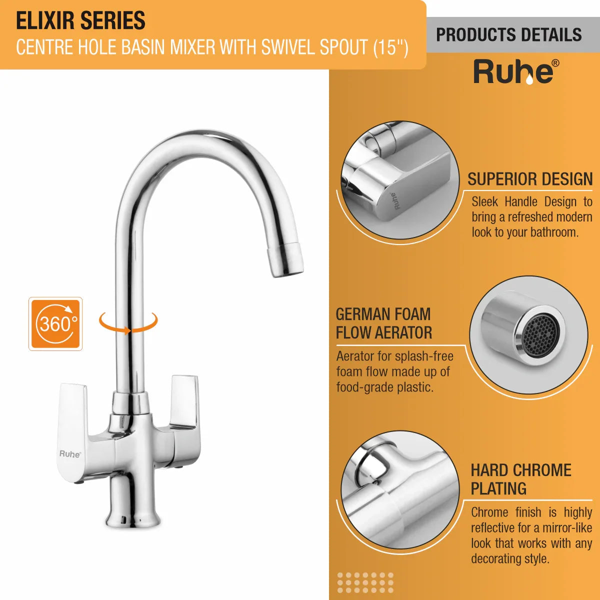 Elixir Deck Mount Wash Basin Mixer Tap with Swivel Spout