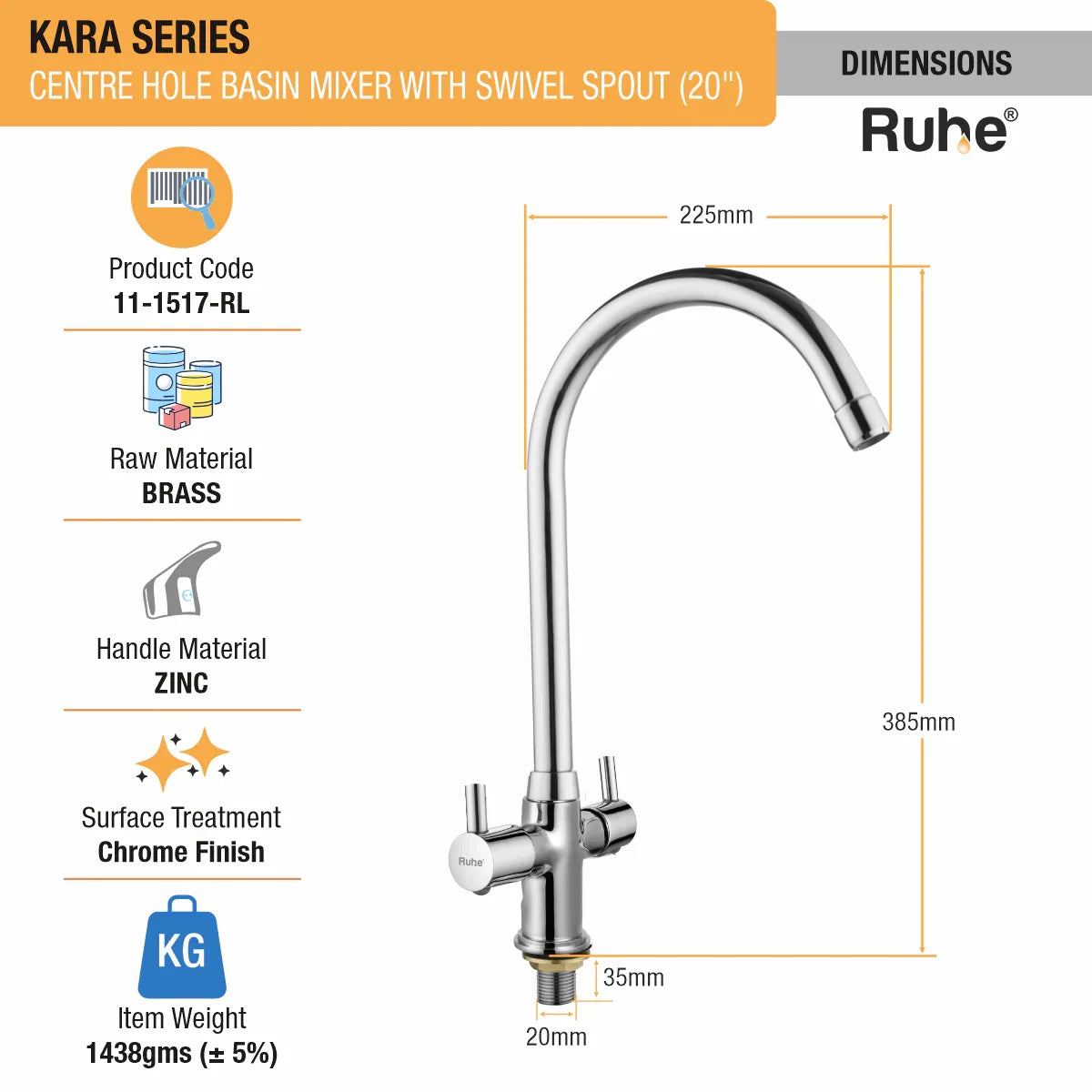 Kara Deck Mount Wash Basin Mixer Tap with Swivel Spout