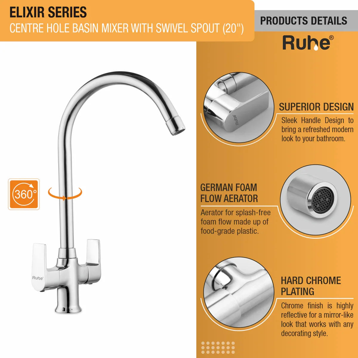 Elixir Deck Mount Wash Basin Mixer Tap with Swivel Spout