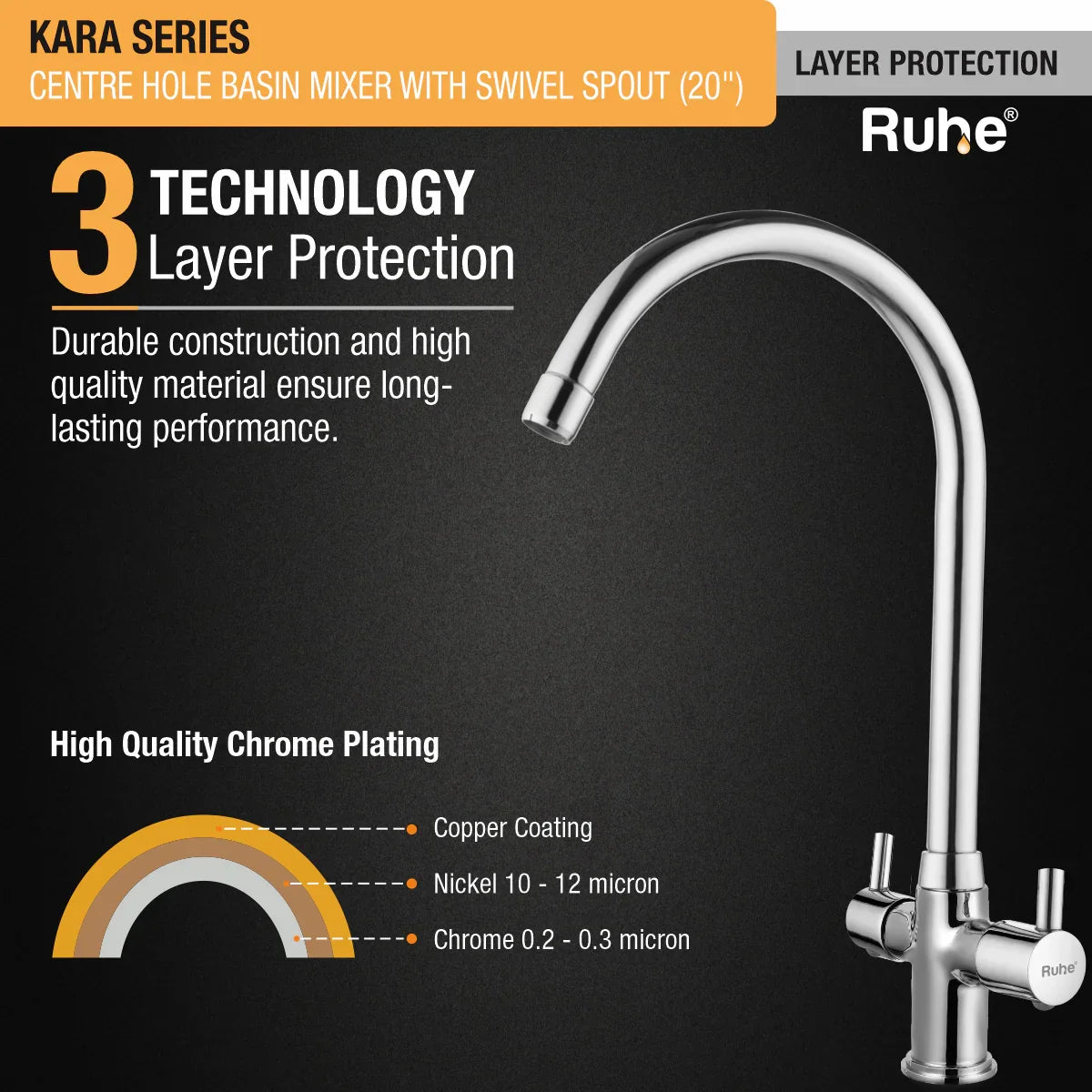 Kara Deck Mount Wash Basin Mixer Tap with Swivel Spout