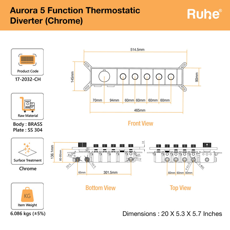 Aurora 5-Function Thermostatic Diverter