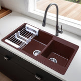 Choco Brown Quartz Double Bowl Kitchen Sink  (34 x 20 x 9 inches) - by Ruhe