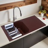 Choco Brown Quartz Single Bowl with Drainboard &nbsp;Kitchen Sink (39 x 20 x 9 inches) - by Ruhe