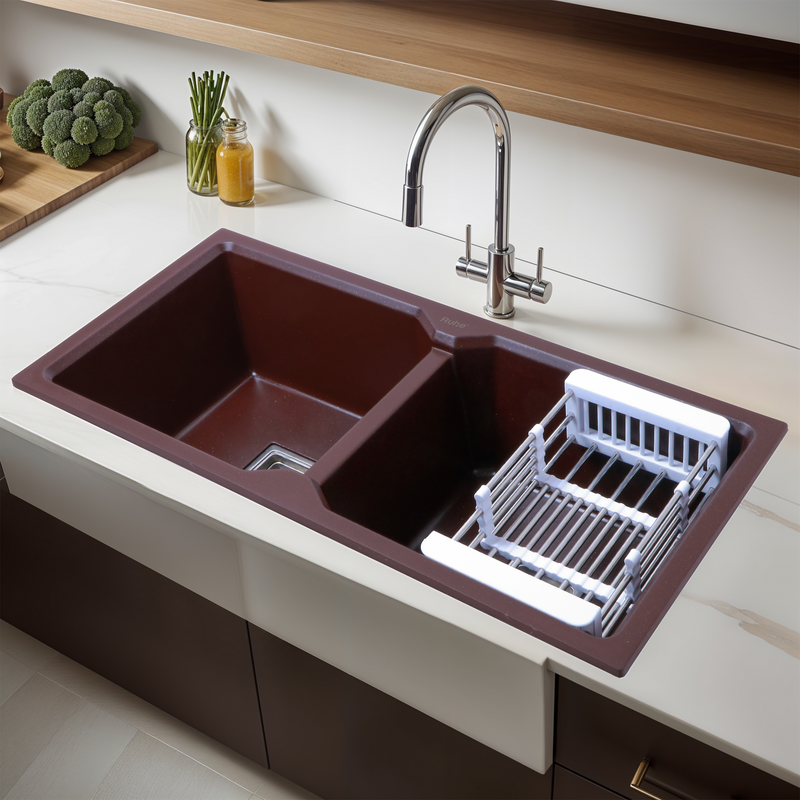 Quartz Double Bowl Kitchen Sink Coloured (37 x 18 x 9 Inches)