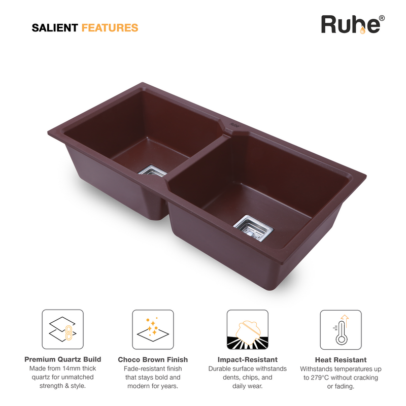 Quartz Double Bowl Kitchen Sink Coloured (37 x 18 x 9 Inches)