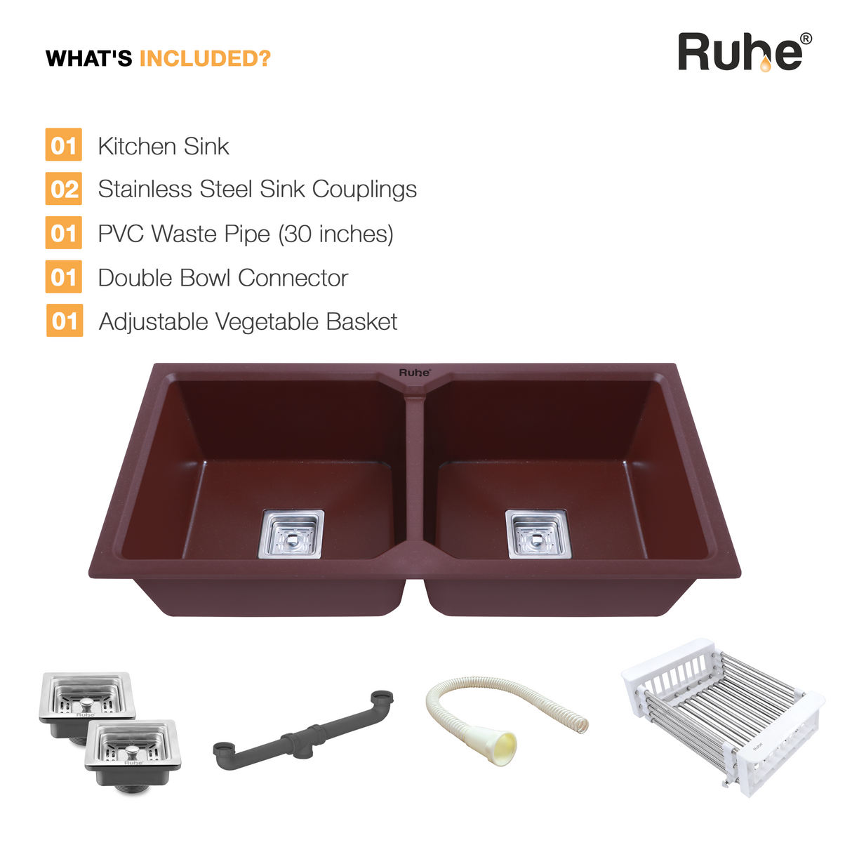 Quartz Double Bowl Kitchen Sink (37 x 18 x 9 Inches)