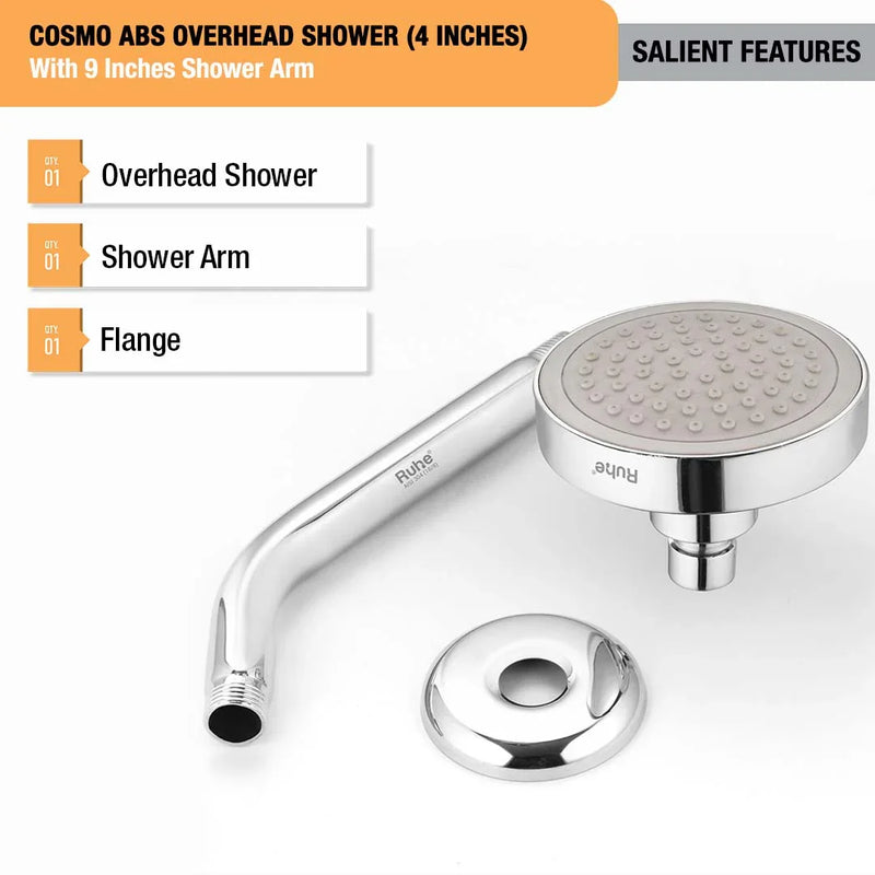 Cosmo ABS Overhead Shower (4 Inches) With 9 Inches Shower Arm