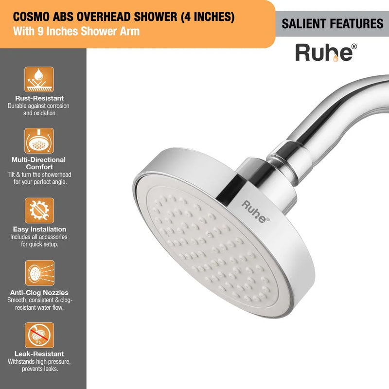Cosmo ABS Overhead Shower (4 Inches) With 9 Inches Shower Arm