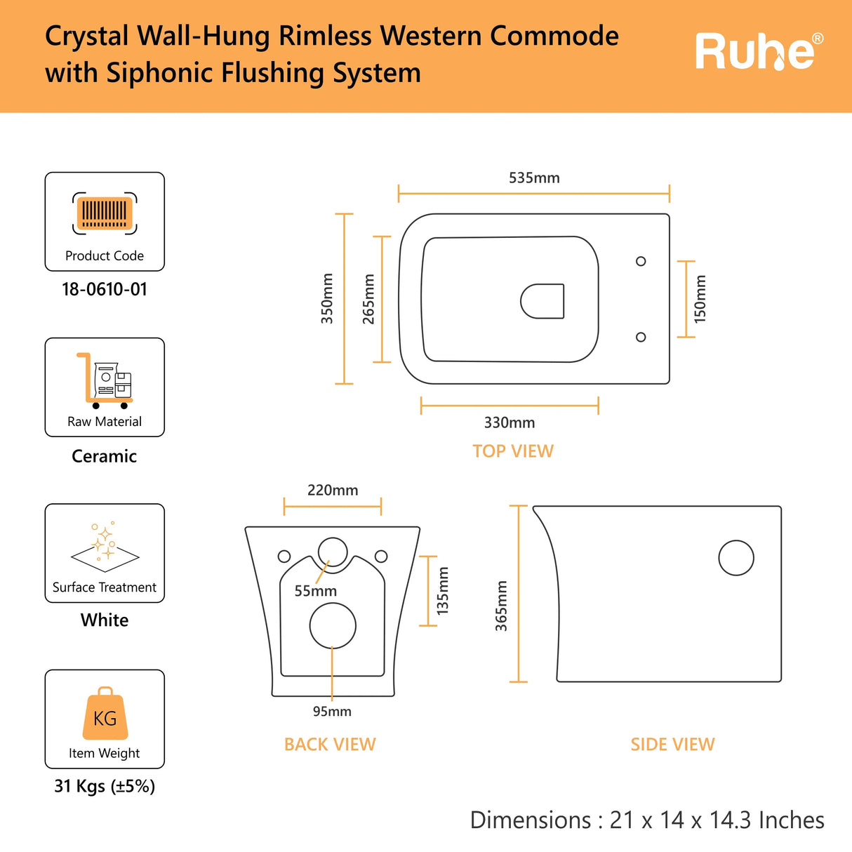 Crystal Wall-Hung Western Commode