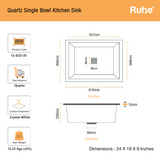 Quartz Single Bowl Kitchen Sink (24 x 18 x 9 Inches)