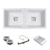 Crystal White Quartz Double Bowl Kitchen Sink (37 x 18 x 9 Inches)