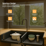 Crystal White Quartz Double Bowl Kitchen Sink (37 x 18 x 9 Inches) (Depth)