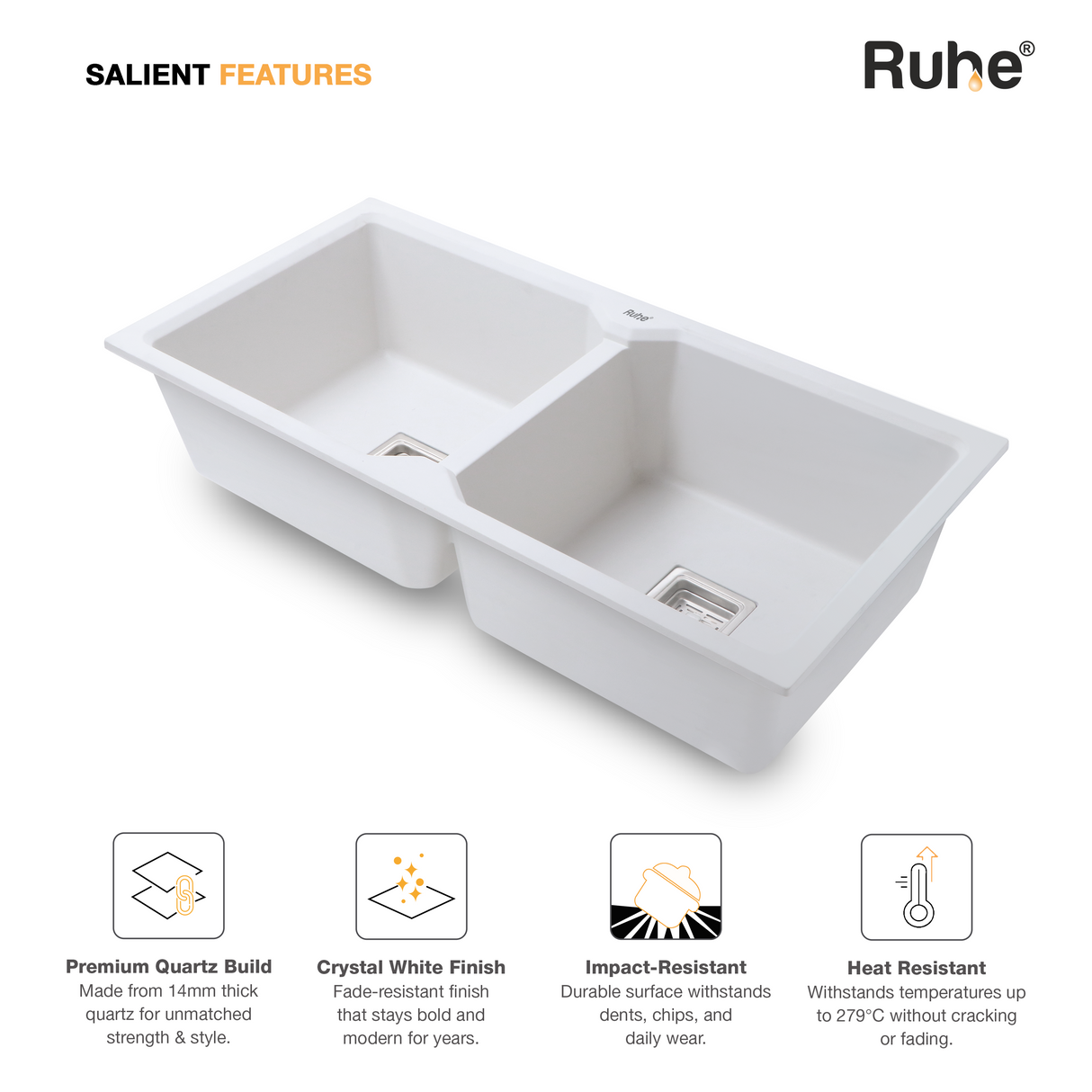 Quartz Double Bowl Kitchen Sink (37 x 18 x 9 Inches)