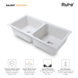 Crystal White Quartz Double Bowl Kitchen Sink (37 x 18 x 9 Inches) (Salient Features)