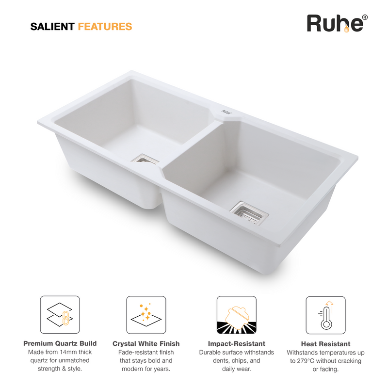 Quartz Double Bowl Kitchen Sink Coloured (37 x 18 x 9 Inches)