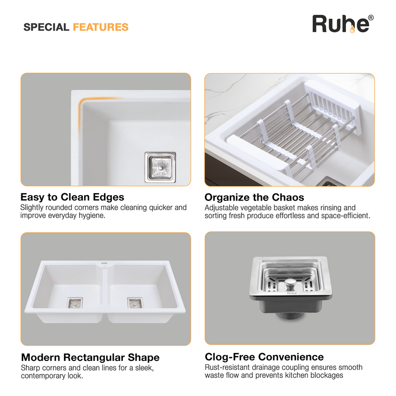 Quartz Double Bowl Kitchen Sink Coloured (37 x 18 x 9 Inches)