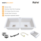 Crystal White Quartz Double Bowl Kitchen Sink (37 x 18 x 9 Inches) (What's Included)