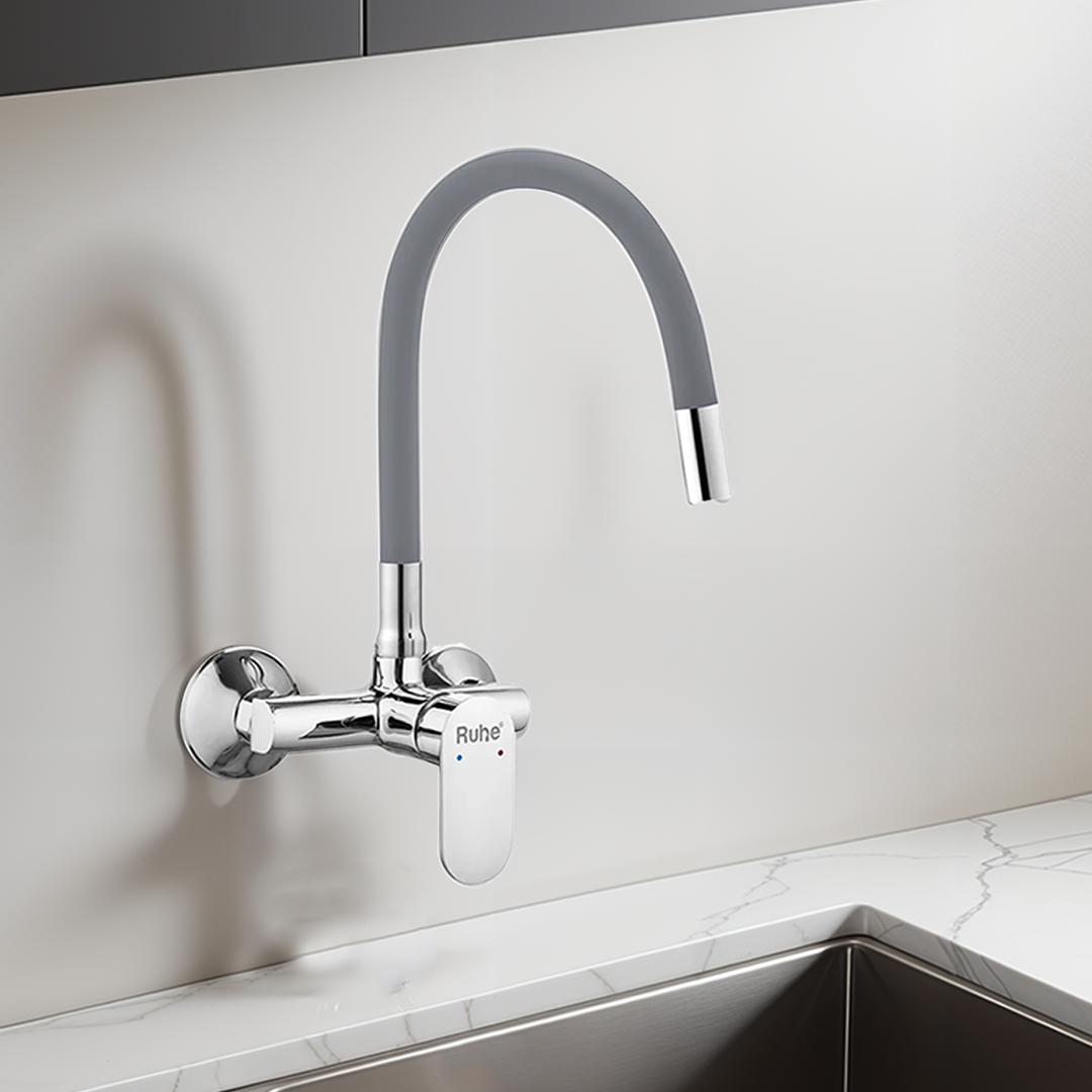 Demure Single Lever Wall-mount Kitchen Sink Mixer Tap with Grey Silicone Spout - by Ruhe®