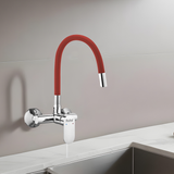 Demure Single Lever Wall-mount Kitchen Sink Mixer Tap with Red Silicone Spout - by Ruhe®