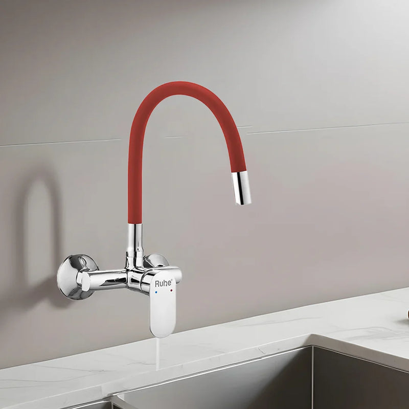 Demure Single Lever Wall-mount Kitchen Sink Mixer Tap with Coloured Silicone Spout