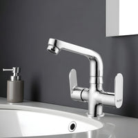Demure Brass Double Handle Wash Basin Mixer Tap with Swivel Spout