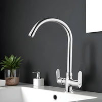Demure Brass Double Handle Wash Basin Mixer Tap with Swivel Spout