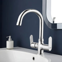 Demure Brass Double Handle Wash Basin Mixer Tap with Swivel Spout