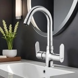 Demure Deck Mount Wash Basin Mixer Tap with Swivel Spout