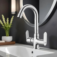 Demure Brass Double Handle Wash Basin Mixer Tap with Swivel Spout