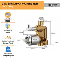 Brass Single Lever 3-Inlet (5-Way) Concealed Diverter Body