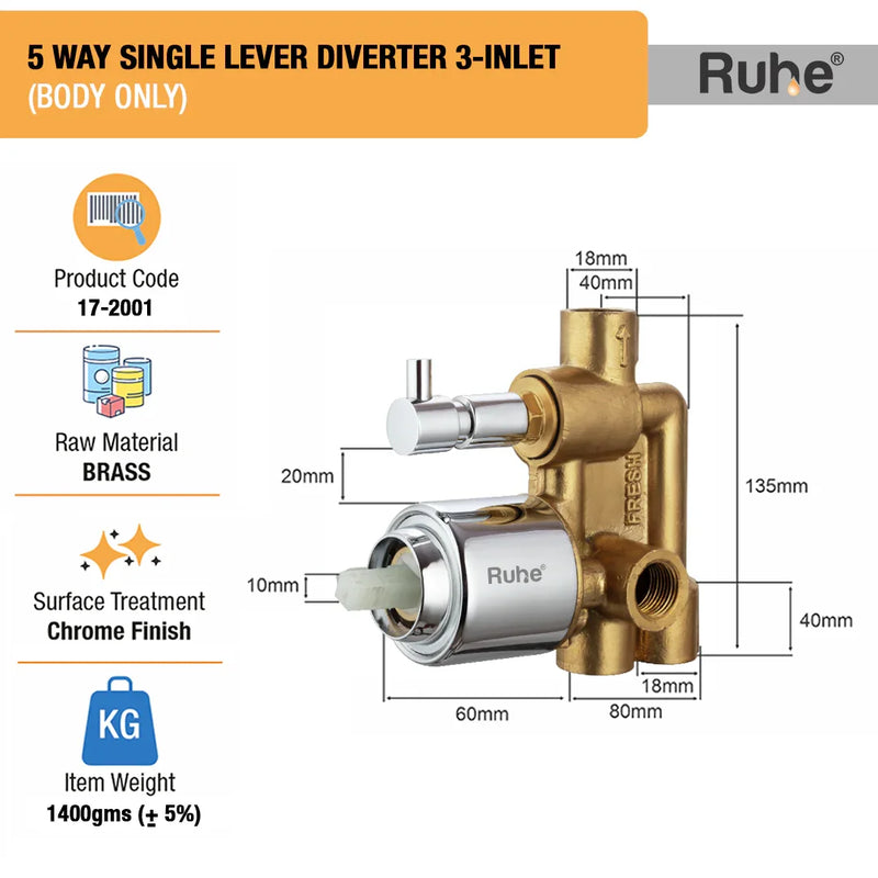 Single Lever 3-inlet (5 Way) Diverter (Body only)