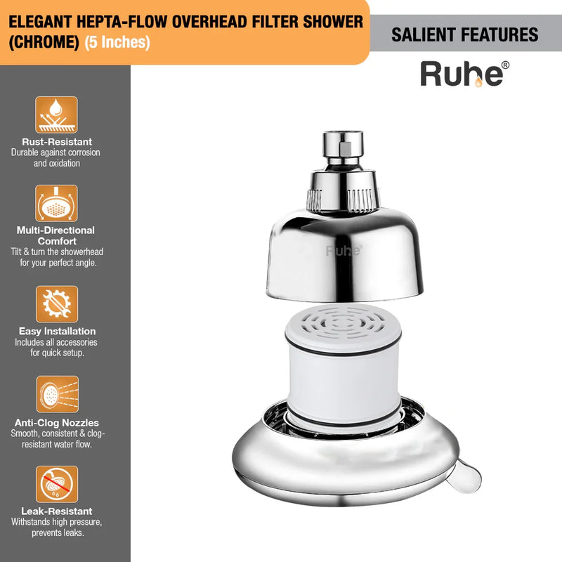 Elegant Hepta-Flow Overhead Filter Shower (Chrome) (5 Inches)