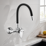 Eclipse Single Lever Wall-mount Kitchen Sink Mixer Tap with Black Silicone Spout - by Ruhe®