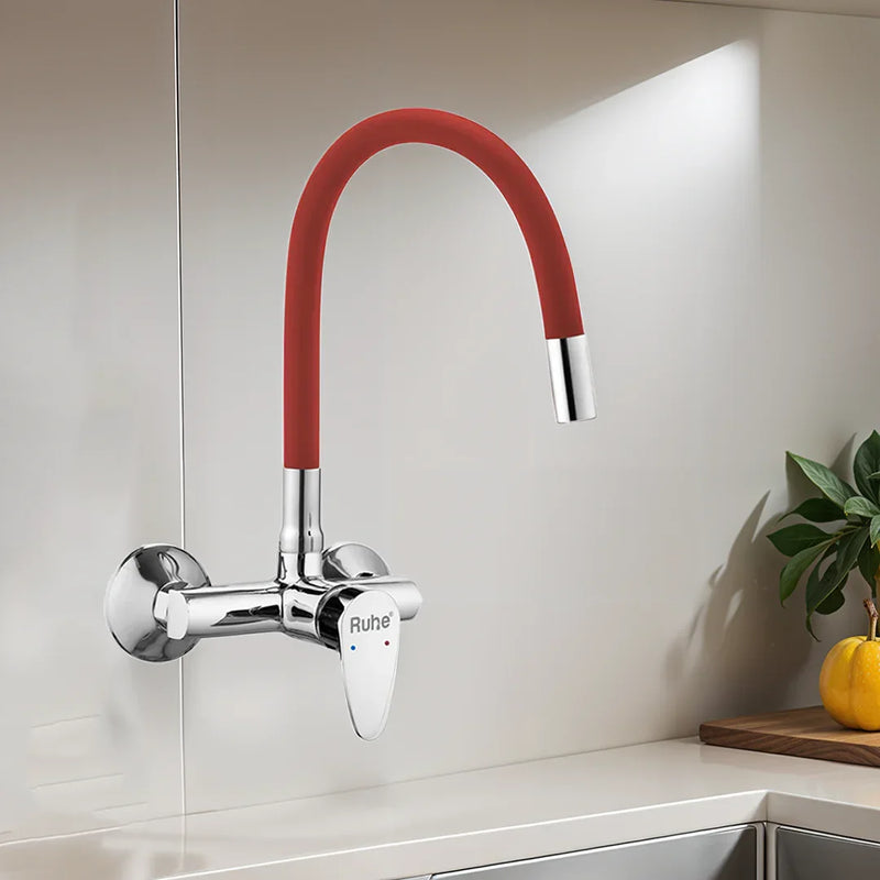 Eclipse Single Lever Wall-mount Kitchen Sink Mixer Tap with Coloured Silicone Spout