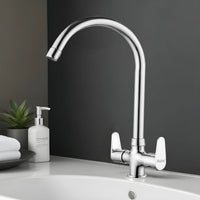 Eclipse Brass Table-Mount Double Handle Wash Basin Mixer Tap with Swivel Spout
